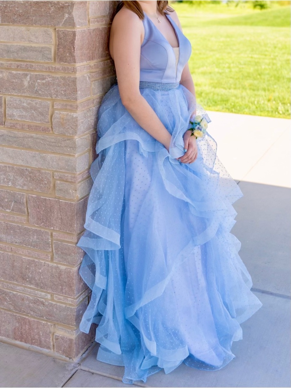 Nox Anabel Periwinkle Swiss Dot Mesh Tiered Prom Dress Gown Medium Fairycore